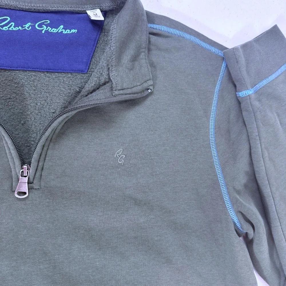 Robert Graham Mens Classic Fit Quarter Zip Fleece Pullover Olive Green Size M